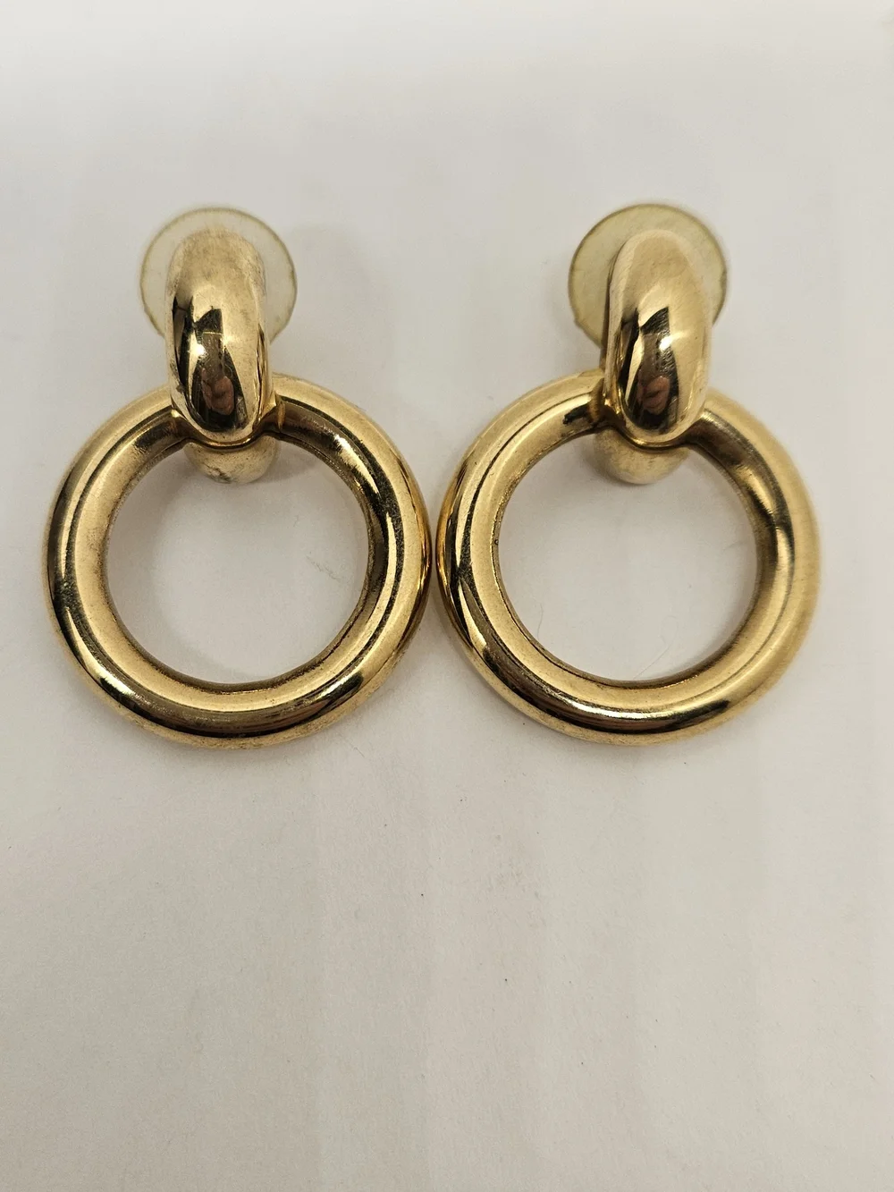 Door Knocker Gold Tone Earrings Stud Pierced Hoop Dangle Vintage